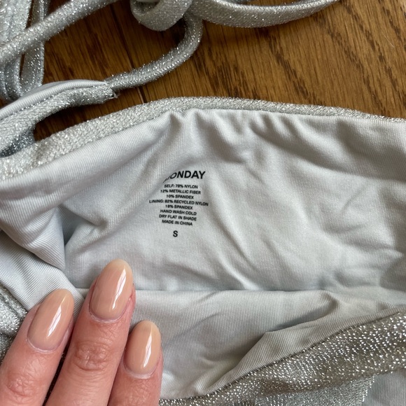 Monday Swimwear Soft Silver Shimmer Bikini Top/Bottom - Picture 10 of 15